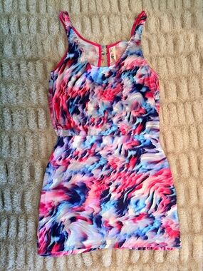 Sleeveless Mini Dress in Pink & Blue Abstract Print